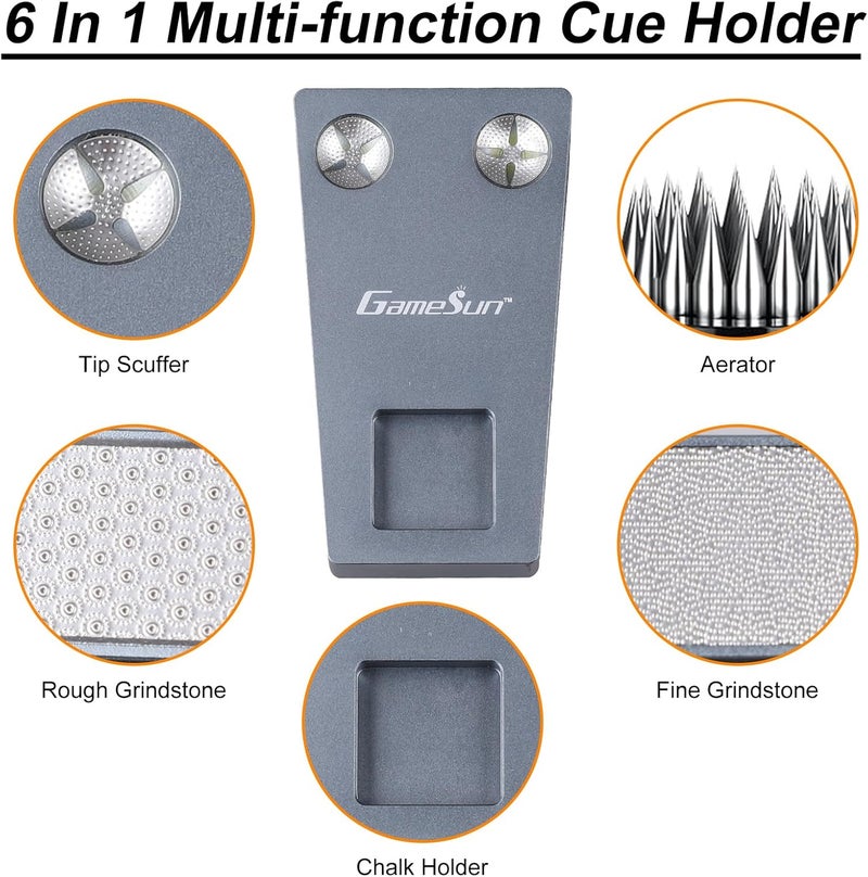 GAMESUN 6 In 1 Portable Weighted Pool Cue Holder, chalk holder, billiard cue tip tool, Titanium - Image 4